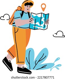 Hombre buscando un lugar con mapa