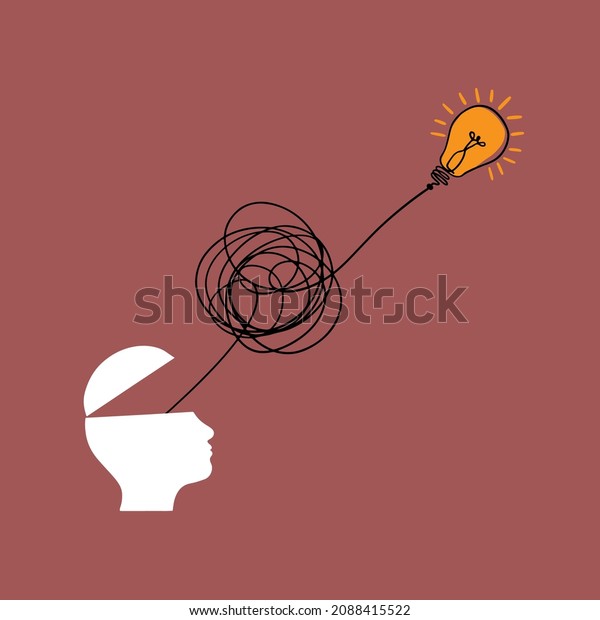 Man searching and thinking of idea through a\
complicated and chaotic way. Vector artwork depicts haywire, chaos,\
intellect, mind, and\
brainwork.
