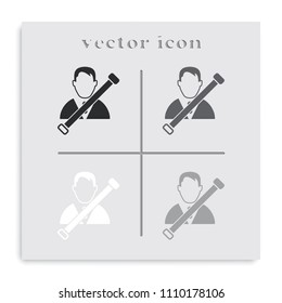 Man in seat belt flat black and white vector icon.