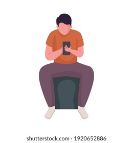 man seated in chair using smartphone character vector illustration design