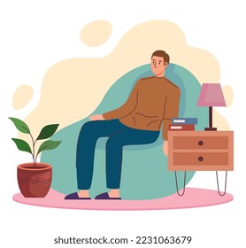 man seated in couch character