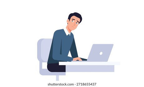 Homem sentado em uma mesa usando um notebook em uma ilustração