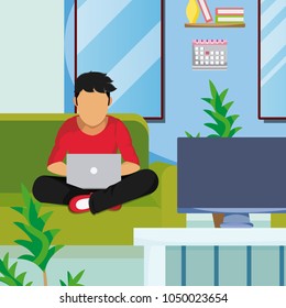 Man seated with laptop at home