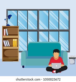Man seated with laptop at home