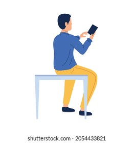 man seated using smartphone character