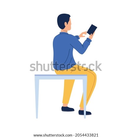 man seated using smartphone character