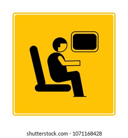 man seating in plane icon in yellow background
