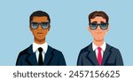 
Man from Secret Service Wearing Sunglasses Vector Cartoon Illustration. Undercover agents standing together in special intelligence mission 
