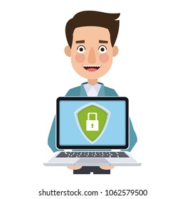 Man with secure laptop