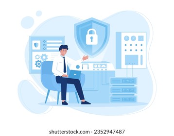 man is securing an important safe trending concept flat illustration