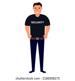 Man security guard of nightclub.Face control.Character cartoon vector illustration.Security guy suit for a shirt and trousers.Isolated on white background.