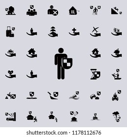a man with a security shield icon. insurance icons universal set for web and mobile