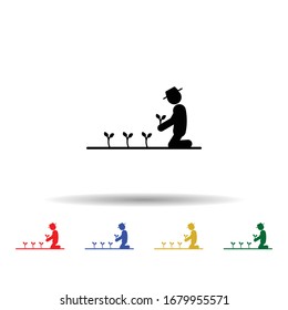 Man seedlings multi color icon. Simple glyph, flat vector of gardening icons for ui and ux, website or mobile application