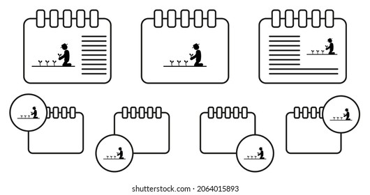 Icono vectorial de plántulas de hombre en la ilustración de conjunto de calénder para ui y ux, sitio web o aplicación móvil