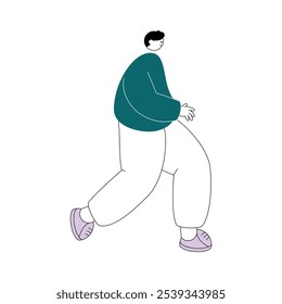 Man seen from side with running pose, vector illustration of people activity.