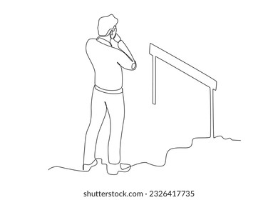 A man sees an obstacle. Work obstacle one-line drawing