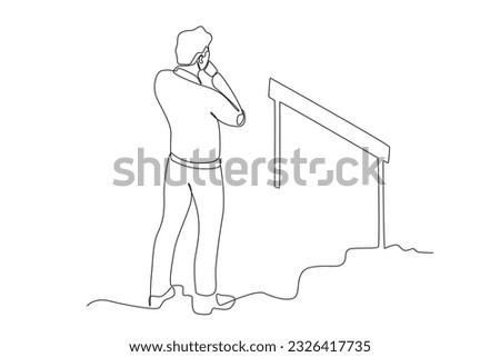 A man sees an obstacle. Work obstacle one-line drawing