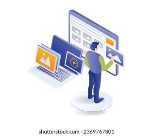Man selecting images for business portfolio creator content