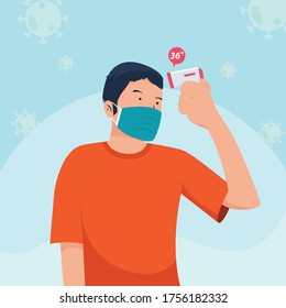 Man Self Checking Temperature. Coronavirus Concept.