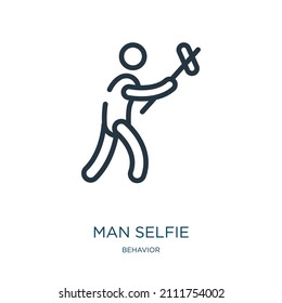 man selfie thin line icon. smartphone, camera linear icons from behavior concept isolated outline sign. Vector illustration symbol element for web design and apps.