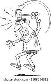 Man is self-punishing, vector illustration