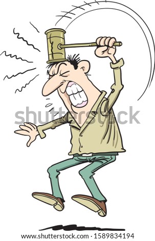 Man is self-punishing, vector illustration
