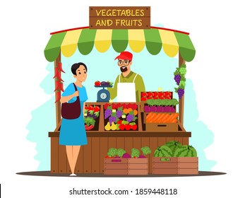 Local Market Farmer Selling Vegetables Produce Stock Vector (Royalty ...