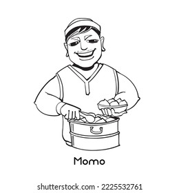 man selling Momo vector line art illustration