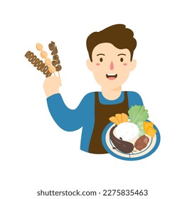 man selling pecel lele, sate usus illustration