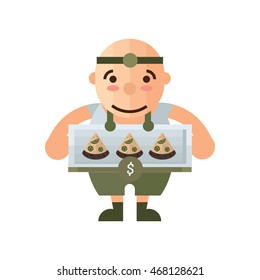 man selling Pizza cartoon green, brown color