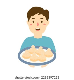 man selling steamed dumpling illustration