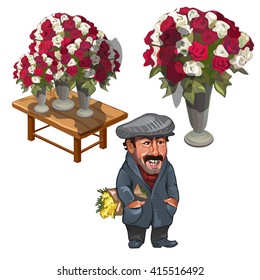 A man sells roses. Vector illustration.