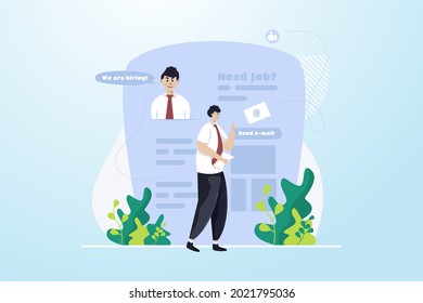 A man send email for job recruitment concept