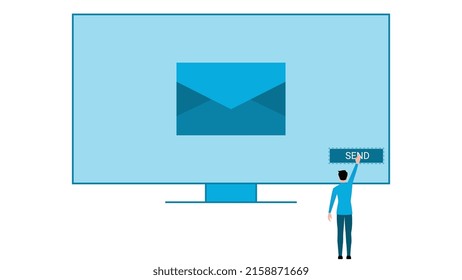 Man sending E mail, business character vector illustration on white background.