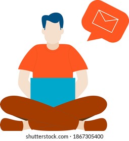 a man sending an email message chat using laptop flat design