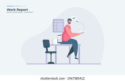 A man sending a message, send job report via mobile