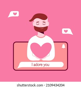 Un hombre envía un mensaje de amor a su amado usando su teléfono