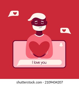 A man sends a love message to his beloved using his phone