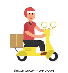 a man sends a package of goods to the customer's house using motorbike transportation