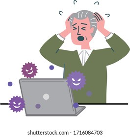 man senior laptop computer virus bug