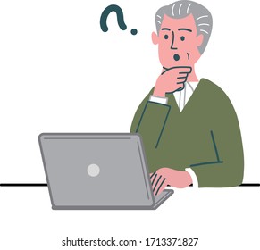 man senior laptop pc thinking