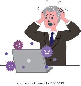 man senior suit laptop computer bug