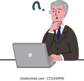 man senior suit laptop thinking
