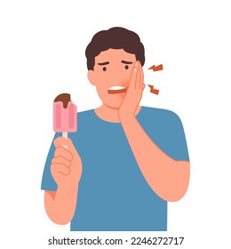 Man with sensitive teeth
or toothache with ice cream. Problem with teeth concept vector illustration.