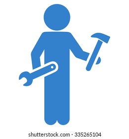 Man Serviceman vector icon. Style is flat symbol, cobalt color, rounded angles, white background.