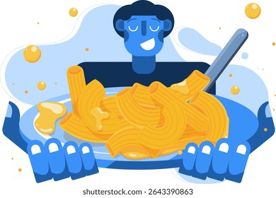 Homem servindo uma massa com uma ilustração plana
