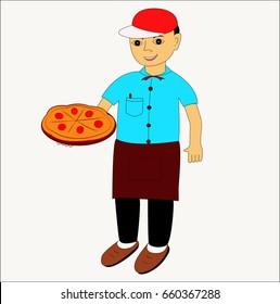 Man serving pizza.