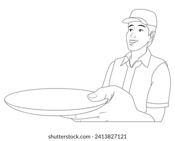 A man serving something in outline and vector format.