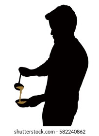  a man serving soup, silhouette vector