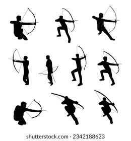 Man set character archery sport, sport collection, art.illustration. Flat vector illustration isolated on white background